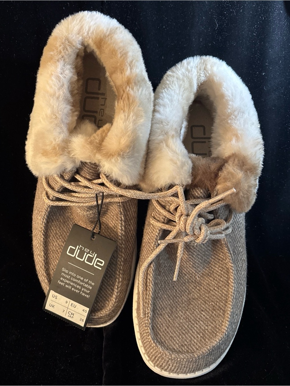 Hey Dude Womens Britt Coffee Faux-Fur Lined Slip-On Sneakers